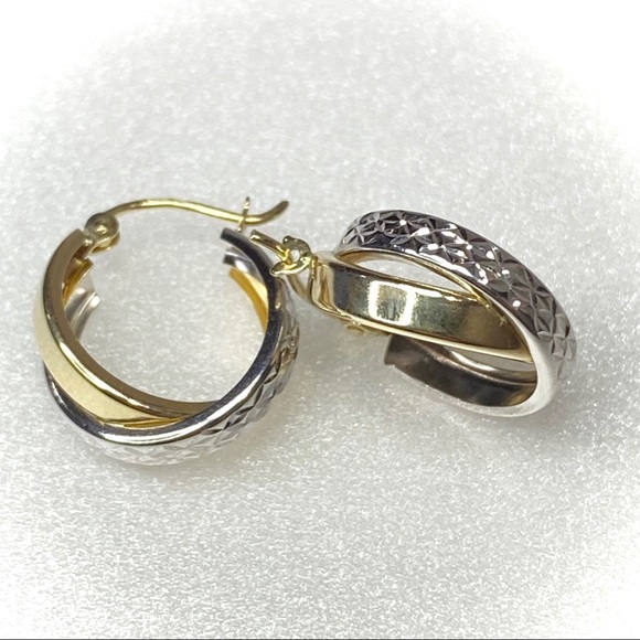 1 4K Gold Twist Diamond Cut Hoop Earrings - Picture 6 of 6